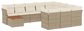 Set divani da giardino 11 pz con cuscini beige in polyrattan