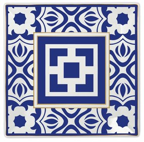 BACI MILANO piatto quadrato in porcellana decoro blu e bianco INFINITY cm 27 x 27