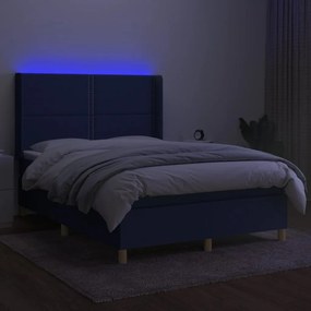 Letto a Molle con Materasso e LED Blu 140x200 cm in Tessuto