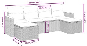 Set divano da giardino 6 pz con cuscini nero in polyrattan