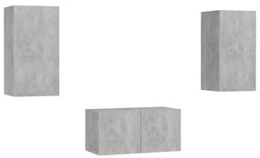 Set di mobili porta tv 3 pz grigio cemento in legno multistrato