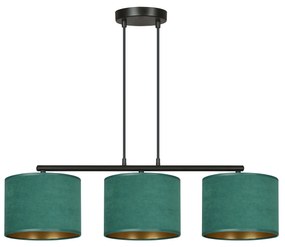 Lampadario 3 Luci Hilde In Acciaio Nero E Paralumi In Tessuto Verde