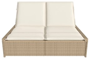 Lettino prendisole con cuscini beige in polyrattan