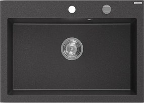 Mexen Elix lavello da cucina in granito 1-vasca 700 x 500 mm, nero maculato, sifone cromato - 6526701005-76