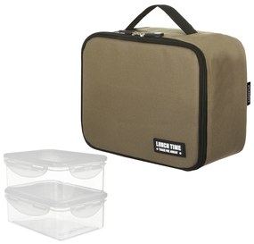 Borsa porta pranzo termica marrone 6 L con 2 contenitori