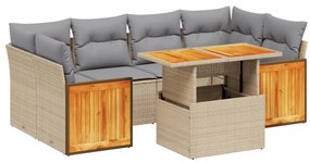 Set divani da giardino 7 pz con cuscini beige in polyrattan