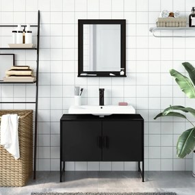 Set mobili da bagno 2 pz nero in legno multistrato