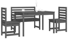 Set da pranzo per giardino 4pz grigio in legno massello di pino