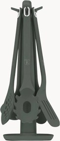 Set di 6 utensili da cucina in silicone verde opaco con supporto