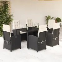 Set da Pranzo da Giardino 7 pz Nero con Cuscini in Polyrattan 3212199