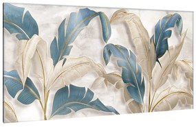 Decorazione da parete su vetro Leaves white blue, multicolore 139 x 73 cm