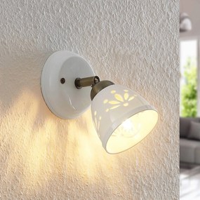 Lindby fatto Sanrike, altezza 16 cm, 1 luce, bianco, ceramica Sanrike Lindby, dimmerabile, Bianco / Opale, Soggiorno / Sala da pranzo, Ceramica, Campagna / Rustiche, Faretto