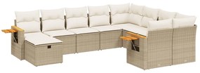 Set Divano da Giardino 10 pz con Cuscini Beige in Polyrattan