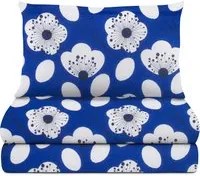 Completo letto 1 piazza e mezza blu fiori bianchi