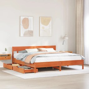 Letto Senza Materasso Marrone Cera 200x200 Cm İn Legno Di Pino /