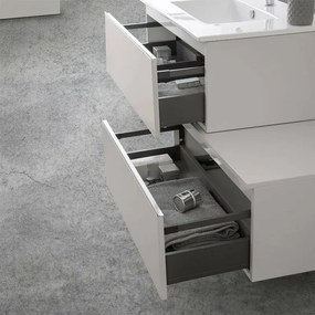 Mobile sospeso 80 cm grigio perla doppia base lavabo e specchio Iside