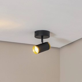 Faretto da soffitto Lumen, nero/ottone, altezza 15 cm, ferro Lume Lucea, dimmerabile, Nero, Soggiorno / Sala da pranzo, Metallo, Lampada a sospensione