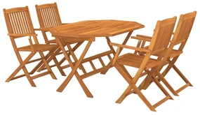 Set da pranzo da giardino 5 pz in legno massello di acacia