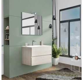 Mobile da bagno sospeso 80 cm con lavabo, specchio e led rovere grigio