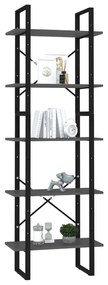 Libreria a 5 ripiani grigia 60x30x175 cm in legno multistrato
