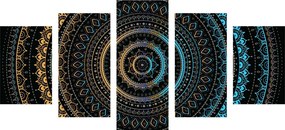 Quadri 5 pezzi – Mandala con motivo del sole