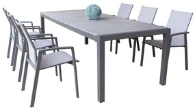 LOIS - set tavolo in alluminio cm 162/242 x 100 x 74 h con 6 poltrone Lotus