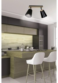 Plafoniera Faretti Spot Orientabili 2 Luci Xiwangmu Acciaio Nero E Legno Naturale