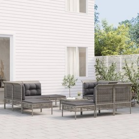 Set Divani da Giardino 10 pz con Cuscini in Polyrattan Grigio