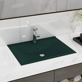 Lavabo Con Foro Rubinetto Verde Scuro Opaco 60x46cm İn Ceramica /