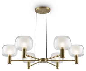 Lampadario Contemporaneo Vision Alluminio Oro 6 Luci Diffusori In Vetro Trasp