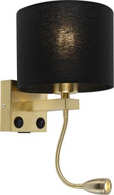 Lampada da parete intelligente oro con USB e paralume nero incl. Wifi A60 - Brescia
