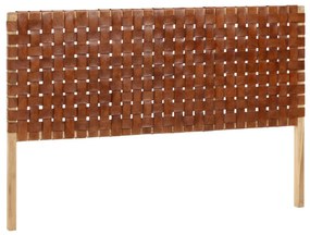 Kave Home - Testiera Calixta in legno massello di teak e pelle per letto da 150 cm