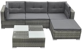 Set Divani da Giardino 5 pz con Cuscini in Polyrattan Grigio