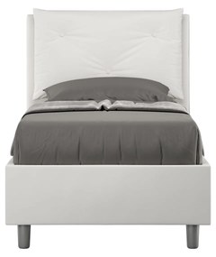 Letto singolo imbottito similpelle Appia 80x210 senza rete, con rete, contenitore, Bianco / Contenitore