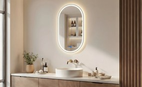 Specchio ovale con retroilluminazione LED – 50x80/50x100 cm con cornice in alluminio argento