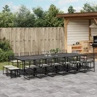 Set da Pranzo da Giardino 17 pz con Cuscini Nero in Polyrattan 3295032