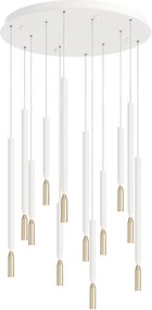 Lampada a sospensione LED a 12 Luci in metallo verniciato Bianco e Oro 60 cm TUBIC