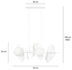 Lampadario 4 Luci Moderno Drifton In Acciaio Bianco E Sfere Vetro Opalino