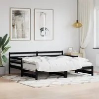 Divano Letto con Letto Estraibile Nero 80x200cm Massello Pino 836152