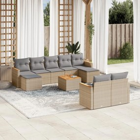 Set divano da giardino 10 pz con cuscini beige misto polyrattan