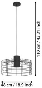Eglo 43628 - Lampadario su corda MILLIGAN 1xE27/40W/230V d. 48 cm nero