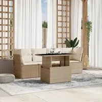 Set Divano da Giardino 5 pz con Cuscini Beige in Polyrattan 3266348