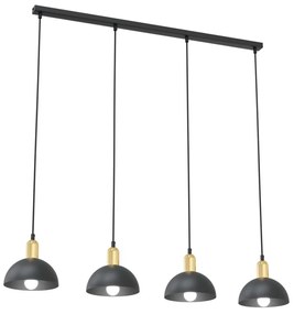 Lampadario 4 Luci Idunn In Acciaio Nero E Oro Diffusori A Cupola