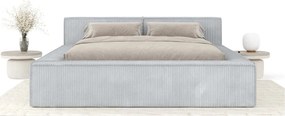 Letto matrimoniale imbottito grigio chiaro con contenitore e rete inclusi 160x200 cm Voliera – Maison de Rêve