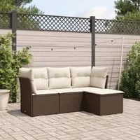 Set Divano da Giardino 4 pz con Cuscini Marrone in Polyrattan 3249382