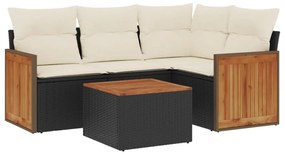 Set divani da giardino 5 pz con cuscini in polyrattan nero