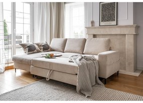 Divano letto in velluto a coste beige (angolo sinistro) Lofty Lilly - Miuform