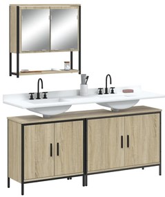 Set mobili da bagno 3 pz rovere sonoma in legno multistrato