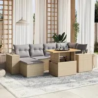 Set Divani da Giardino 7 pz con Cuscini Beige in Polyrattan 3272739