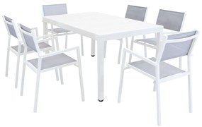 OMEN - set tavolo in alluminio cm 150 x 90 x 74 h con 6 poltrone Aulus